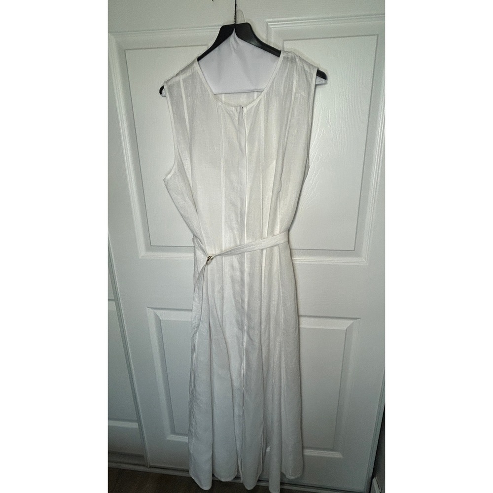 J.Crew White Linen Sleeveless Midi Dress XL Belted Pintuck Shirt Dress w Slip - Picture 3 of 9